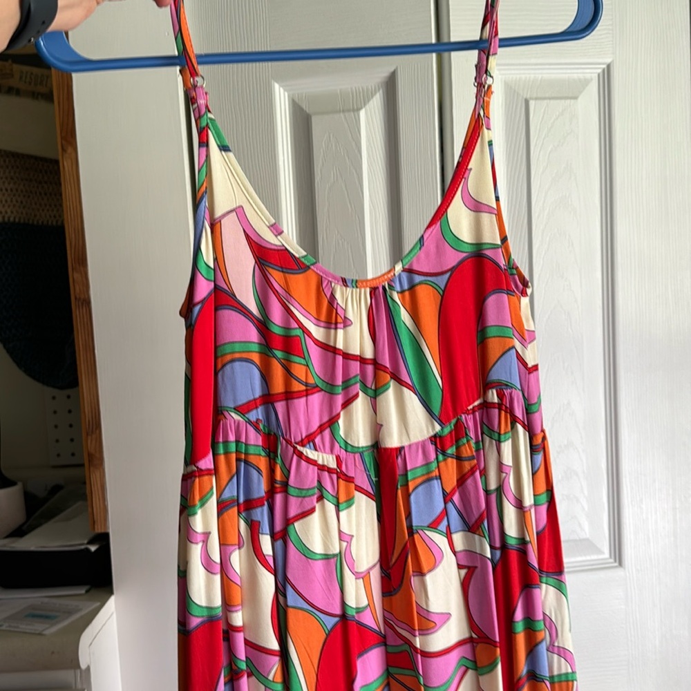 Worn once, maxi length dress. Multi color pink red tan purple and pink